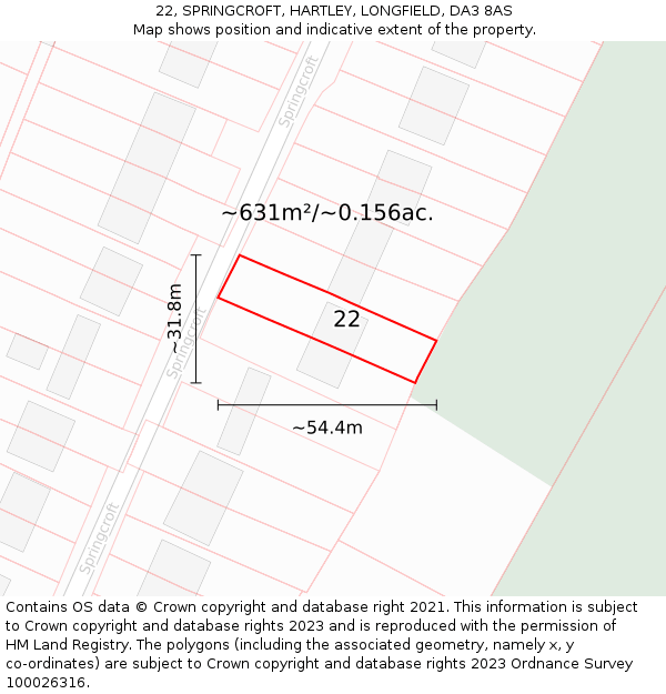 22, SPRINGCROFT, HARTLEY, LONGFIELD, DA3 8AS: Plot and title map