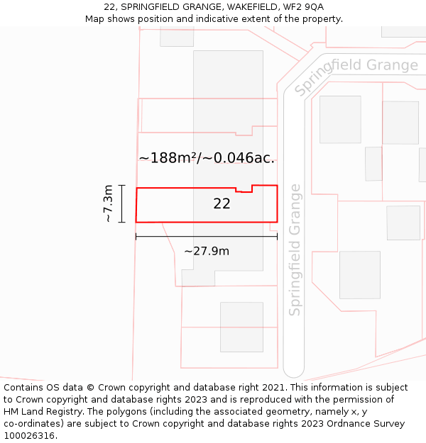 22, SPRINGFIELD GRANGE, WAKEFIELD, WF2 9QA: Plot and title map