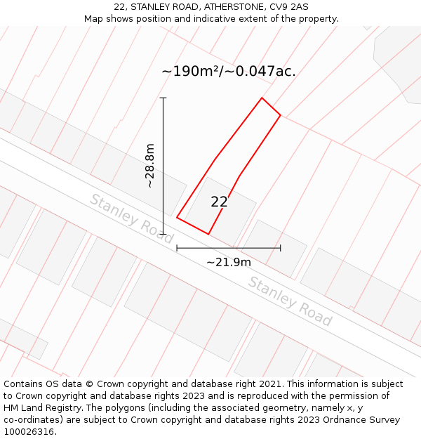 22, STANLEY ROAD, ATHERSTONE, CV9 2AS: Plot and title map