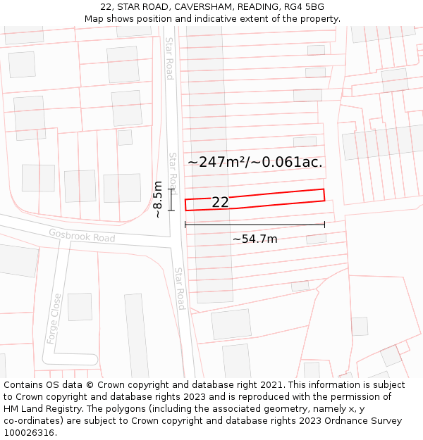 22, STAR ROAD, CAVERSHAM, READING, RG4 5BG: Plot and title map
