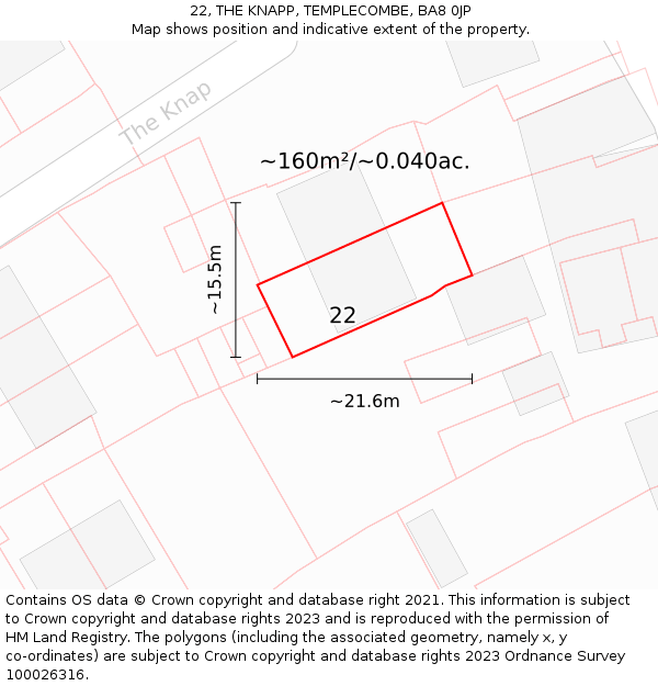 22, THE KNAPP, TEMPLECOMBE, BA8 0JP: Plot and title map