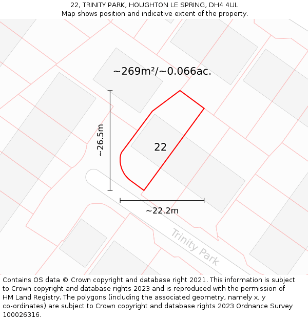 22, TRINITY PARK, HOUGHTON LE SPRING, DH4 4UL: Plot and title map