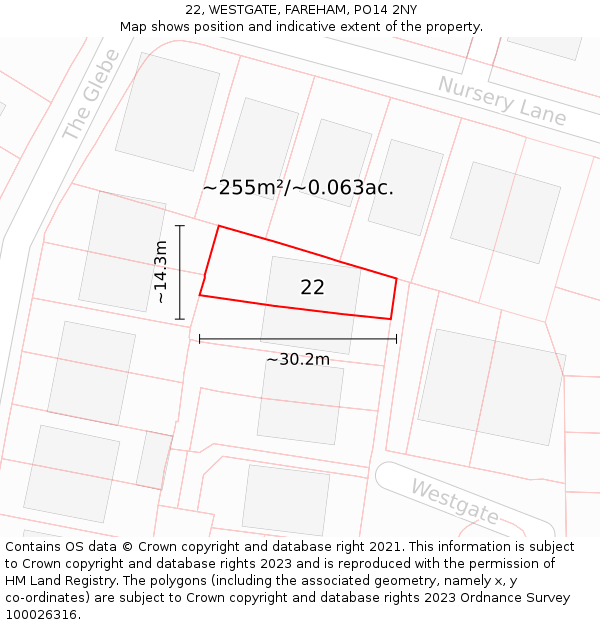 22, WESTGATE, FAREHAM, PO14 2NY: Plot and title map
