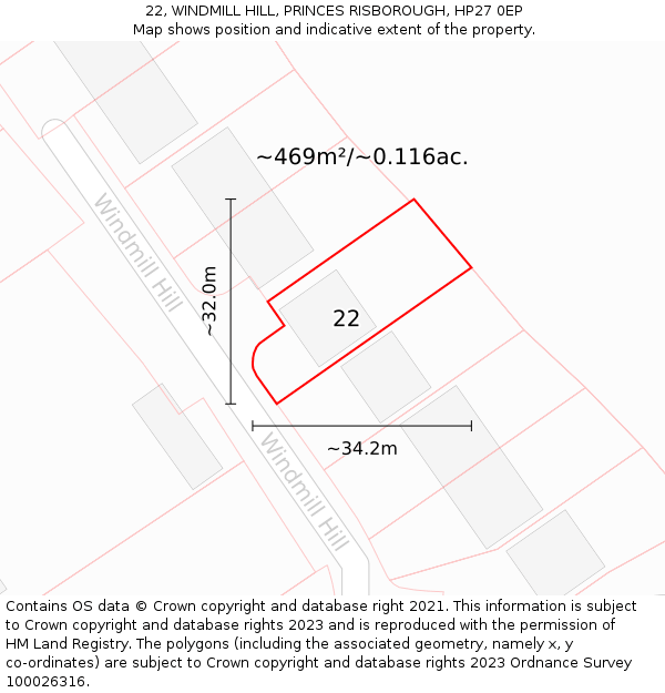 22, WINDMILL HILL, PRINCES RISBOROUGH, HP27 0EP: Plot and title map
