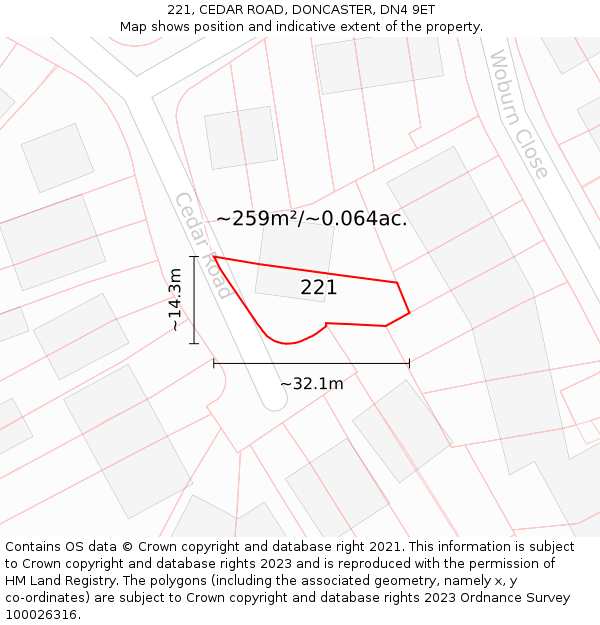 221, CEDAR ROAD, DONCASTER, DN4 9ET: Plot and title map