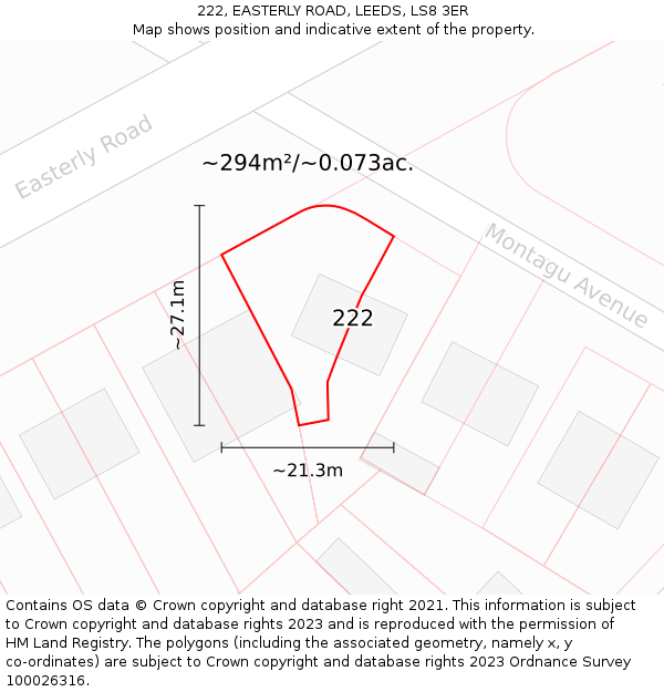 222, EASTERLY ROAD, LEEDS, LS8 3ER: Plot and title map