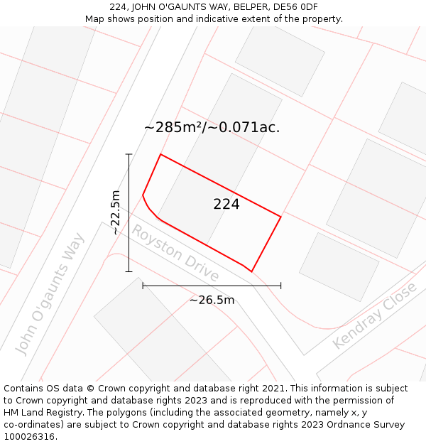 224, JOHN O'GAUNTS WAY, BELPER, DE56 0DF: Plot and title map