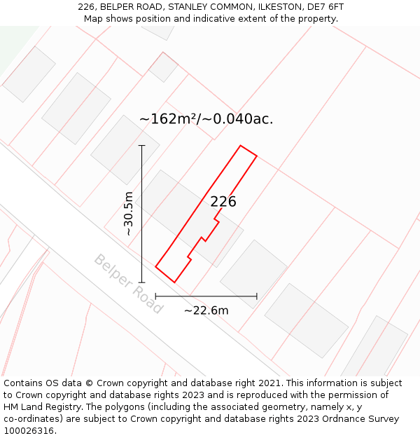 226, BELPER ROAD, STANLEY COMMON, ILKESTON, DE7 6FT: Plot and title map