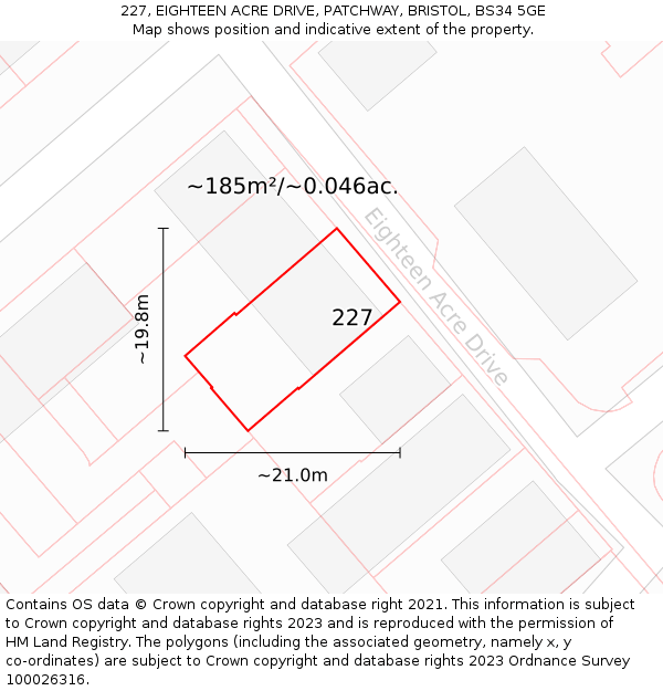 227, EIGHTEEN ACRE DRIVE, PATCHWAY, BRISTOL, BS34 5GE: Plot and title map