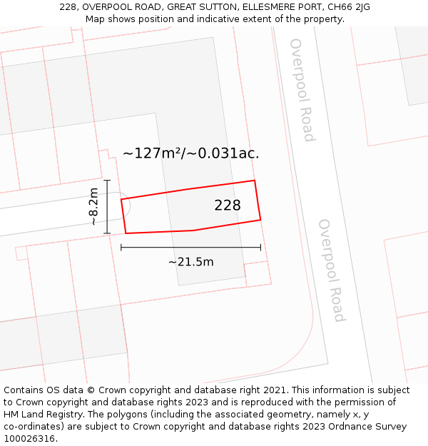 228, OVERPOOL ROAD, GREAT SUTTON, ELLESMERE PORT, CH66 2JG: Plot and title map