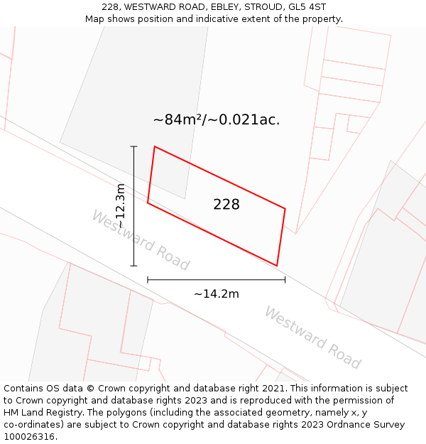 228, WESTWARD ROAD, EBLEY, STROUD, GL5 4ST: Plot and title map