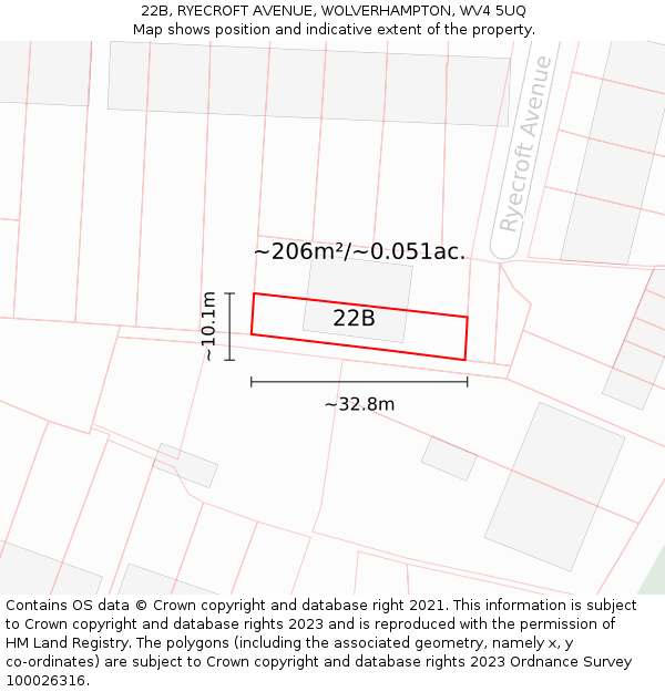 22B, RYECROFT AVENUE, WOLVERHAMPTON, WV4 5UQ: Plot and title map