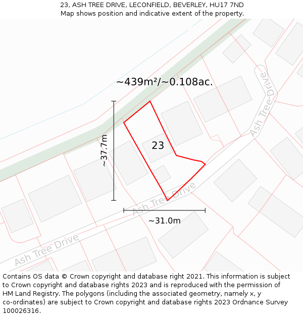 23, ASH TREE DRIVE, LECONFIELD, BEVERLEY, HU17 7ND: Plot and title map