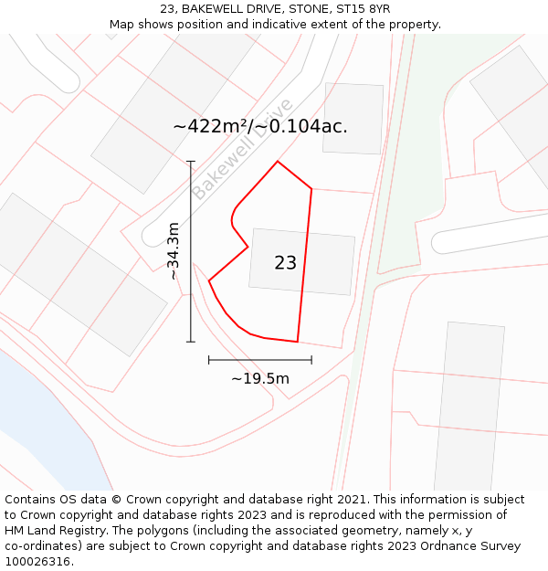 23, BAKEWELL DRIVE, STONE, ST15 8YR: Plot and title map