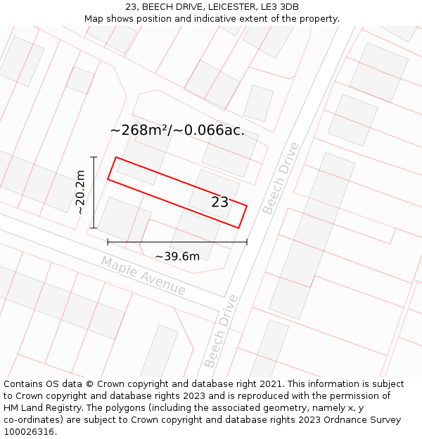 23, BEECH DRIVE, LEICESTER, LE3 3DB: Plot and title map