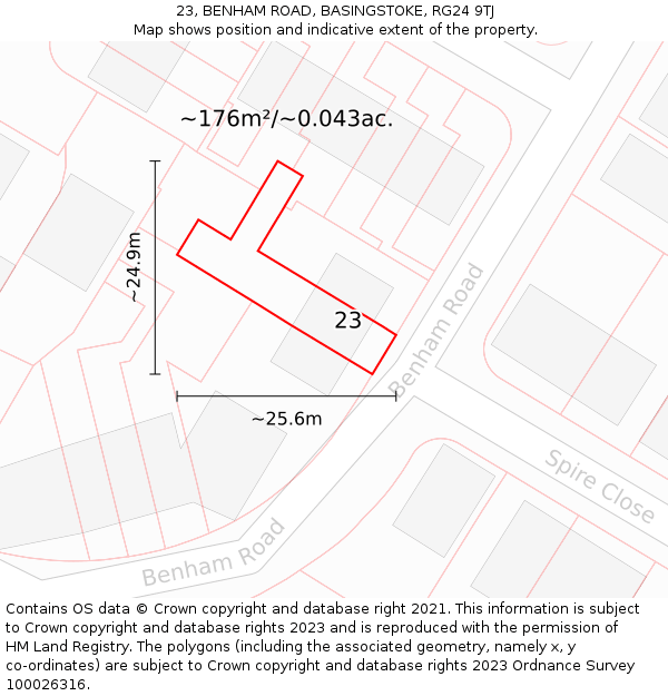 23, BENHAM ROAD, BASINGSTOKE, RG24 9TJ: Plot and title map
