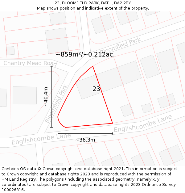 23, BLOOMFIELD PARK, BATH, BA2 2BY: Plot and title map
