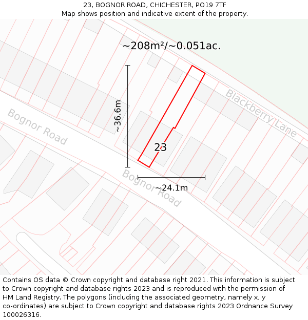 23, BOGNOR ROAD, CHICHESTER, PO19 7TF: Plot and title map