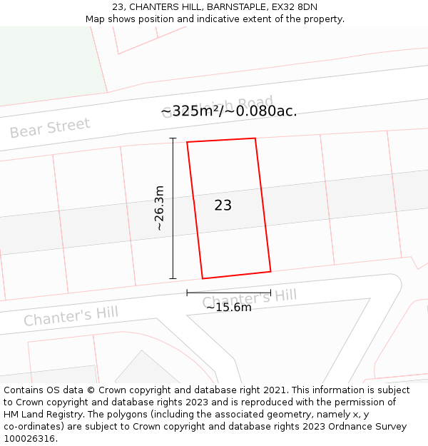 23, CHANTERS HILL, BARNSTAPLE, EX32 8DN: Plot and title map