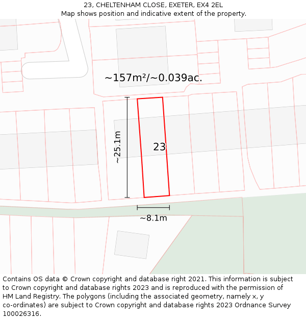 23, CHELTENHAM CLOSE, EXETER, EX4 2EL: Plot and title map