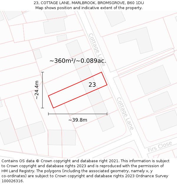 23, COTTAGE LANE, MARLBROOK, BROMSGROVE, B60 1DU: Plot and title map