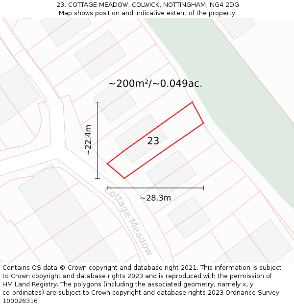 23, COTTAGE MEADOW, COLWICK, NOTTINGHAM, NG4 2DG: Plot and title map