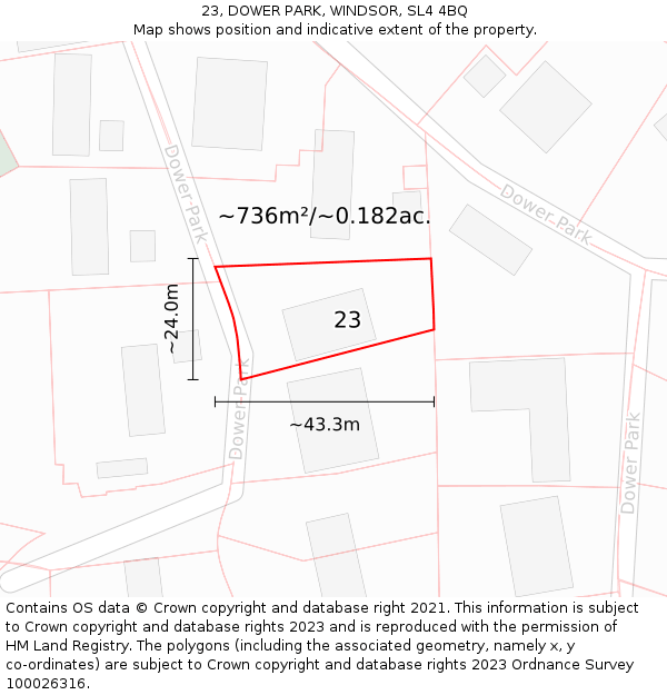 23, DOWER PARK, WINDSOR, SL4 4BQ: Plot and title map