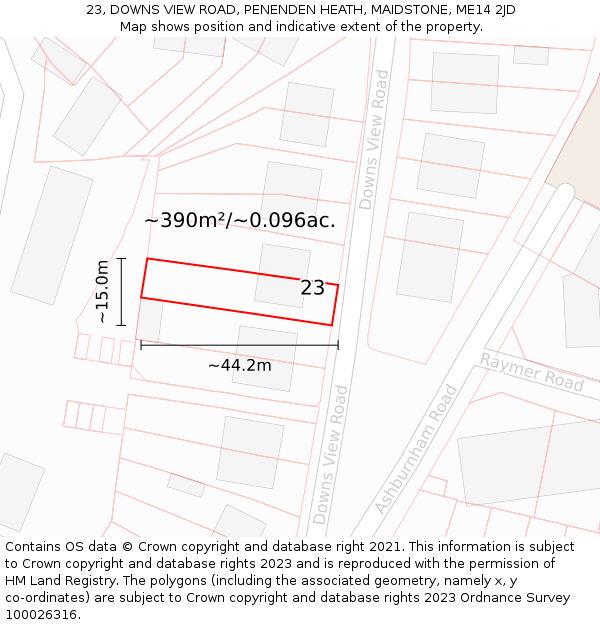 23, DOWNS VIEW ROAD, PENENDEN HEATH, MAIDSTONE, ME14 2JD: Plot and title map