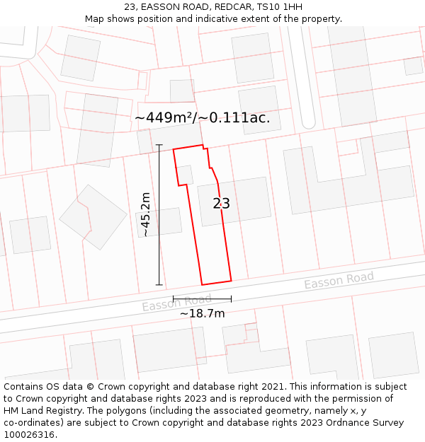 23, EASSON ROAD, REDCAR, TS10 1HH: Plot and title map