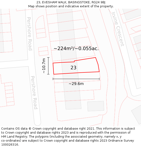 23, EVESHAM WALK, BASINGSTOKE, RG24 9BJ: Plot and title map