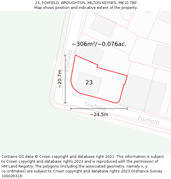 23, FOXFIELD, BROUGHTON, MILTON KEYNES, MK10 7BP: Plot and title map