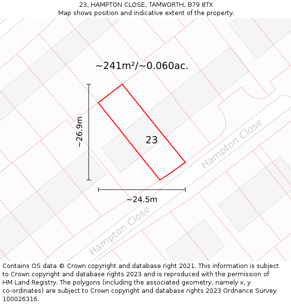 23, HAMPTON CLOSE, TAMWORTH, B79 8TX: Plot and title map