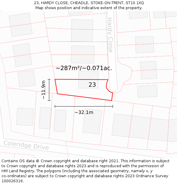23, HARDY CLOSE, CHEADLE, STOKE-ON-TRENT, ST10 1XQ: Plot and title map