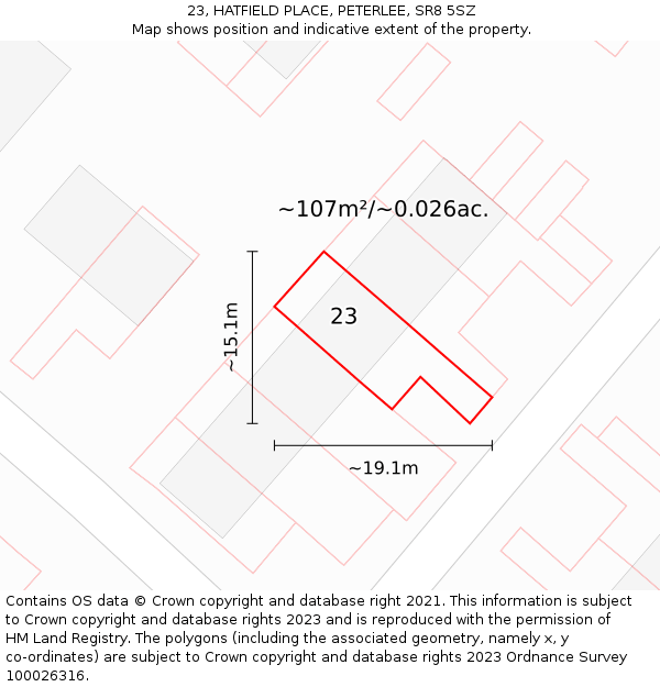 23, HATFIELD PLACE, PETERLEE, SR8 5SZ: Plot and title map