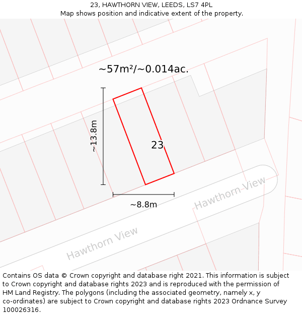 23, HAWTHORN VIEW, LEEDS, LS7 4PL: Plot and title map