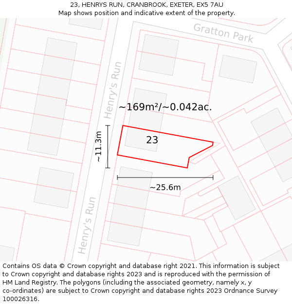23, HENRYS RUN, CRANBROOK, EXETER, EX5 7AU: Plot and title map