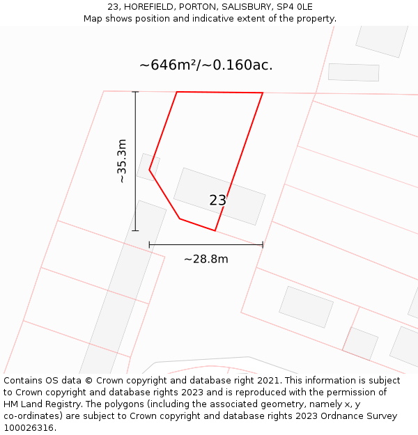 23, HOREFIELD, PORTON, SALISBURY, SP4 0LE: Plot and title map