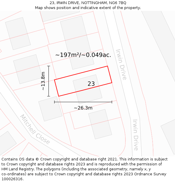 23, IRWIN DRIVE, NOTTINGHAM, NG6 7BQ: Plot and title map