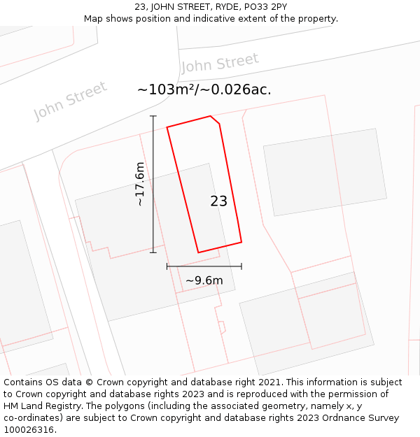 23, JOHN STREET, RYDE, PO33 2PY: Plot and title map