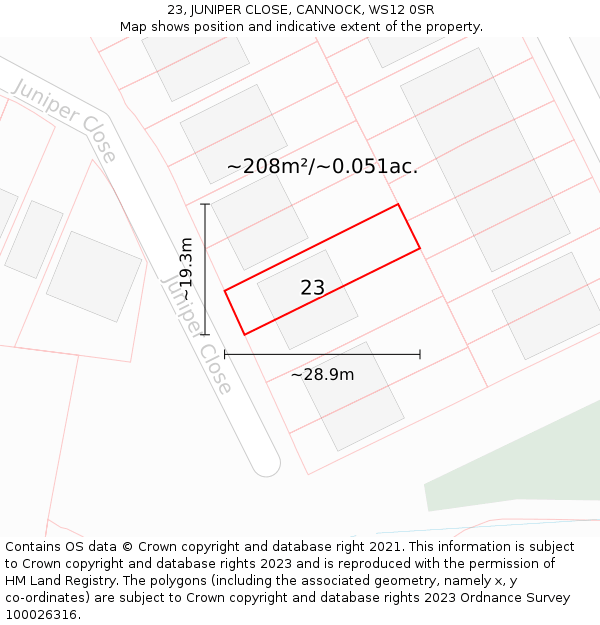 23, JUNIPER CLOSE, CANNOCK, WS12 0SR: Plot and title map