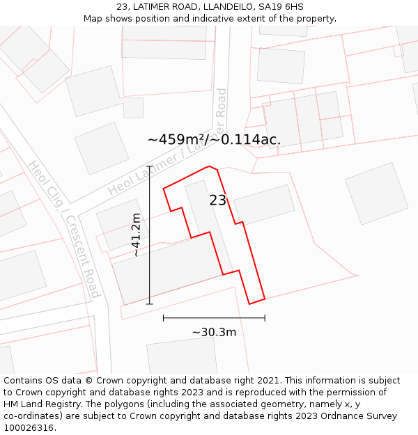 23, LATIMER ROAD, LLANDEILO, SA19 6HS: Plot and title map