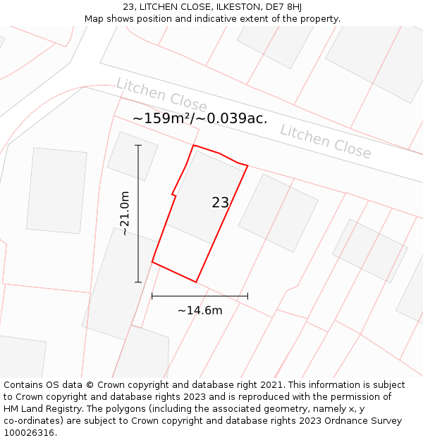 23, LITCHEN CLOSE, ILKESTON, DE7 8HJ: Plot and title map