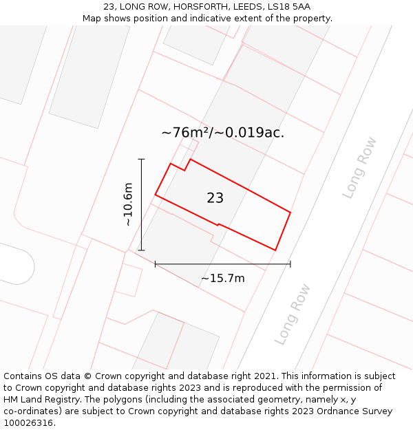 23, LONG ROW, HORSFORTH, LEEDS, LS18 5AA: Plot and title map