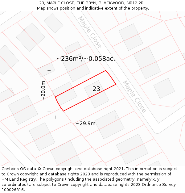 23, MAPLE CLOSE, THE BRYN, BLACKWOOD, NP12 2PH: Plot and title map