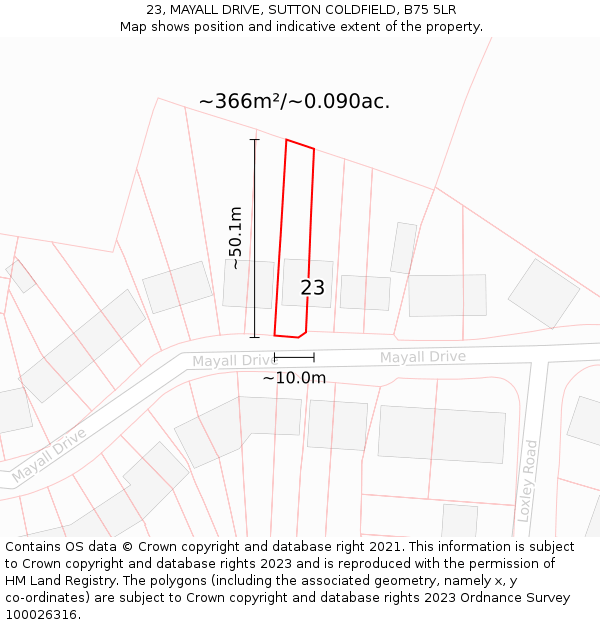 23, MAYALL DRIVE, SUTTON COLDFIELD, B75 5LR: Plot and title map