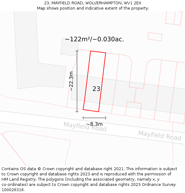 23, MAYFIELD ROAD, WOLVERHAMPTON, WV1 2EX: Plot and title map