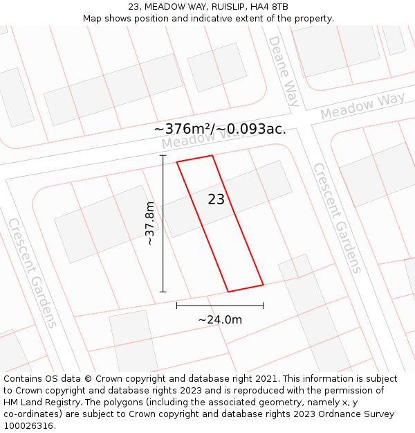 23, MEADOW WAY, RUISLIP, HA4 8TB: Plot and title map