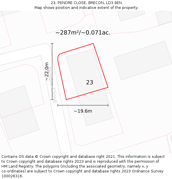 23, PENDRE CLOSE, BRECON, LD3 9EN: Plot and title map