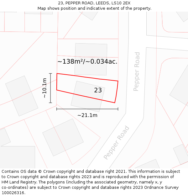 23, PEPPER ROAD, LEEDS, LS10 2EX: Plot and title map