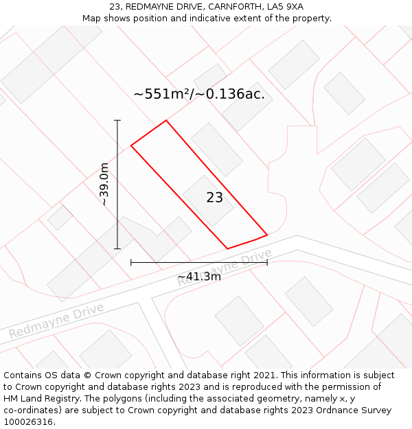 23, REDMAYNE DRIVE, CARNFORTH, LA5 9XA: Plot and title map